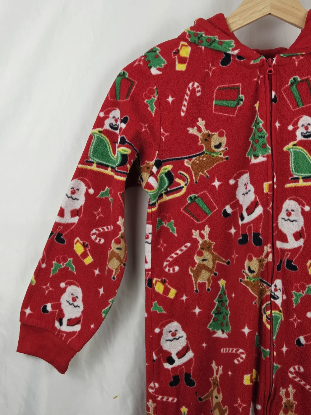 The Children's Place Red Christmas Santa & Reindeer Onesie Pajamas Large 10/12